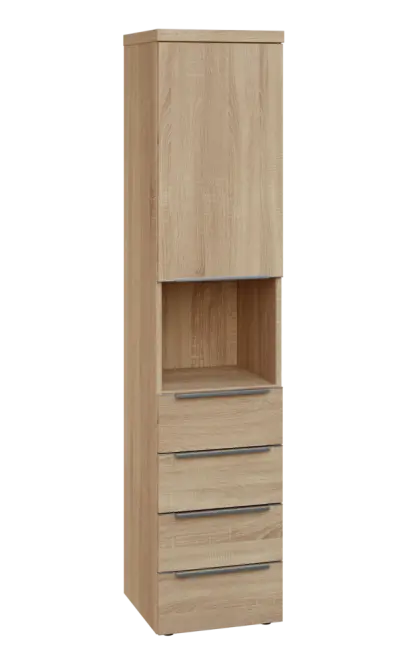 SIN 5 - 44ZND kancelářská skříň, 4-zásuvková/nika, 1-dveřová, pravá, 1820x400x400, dub bardolino